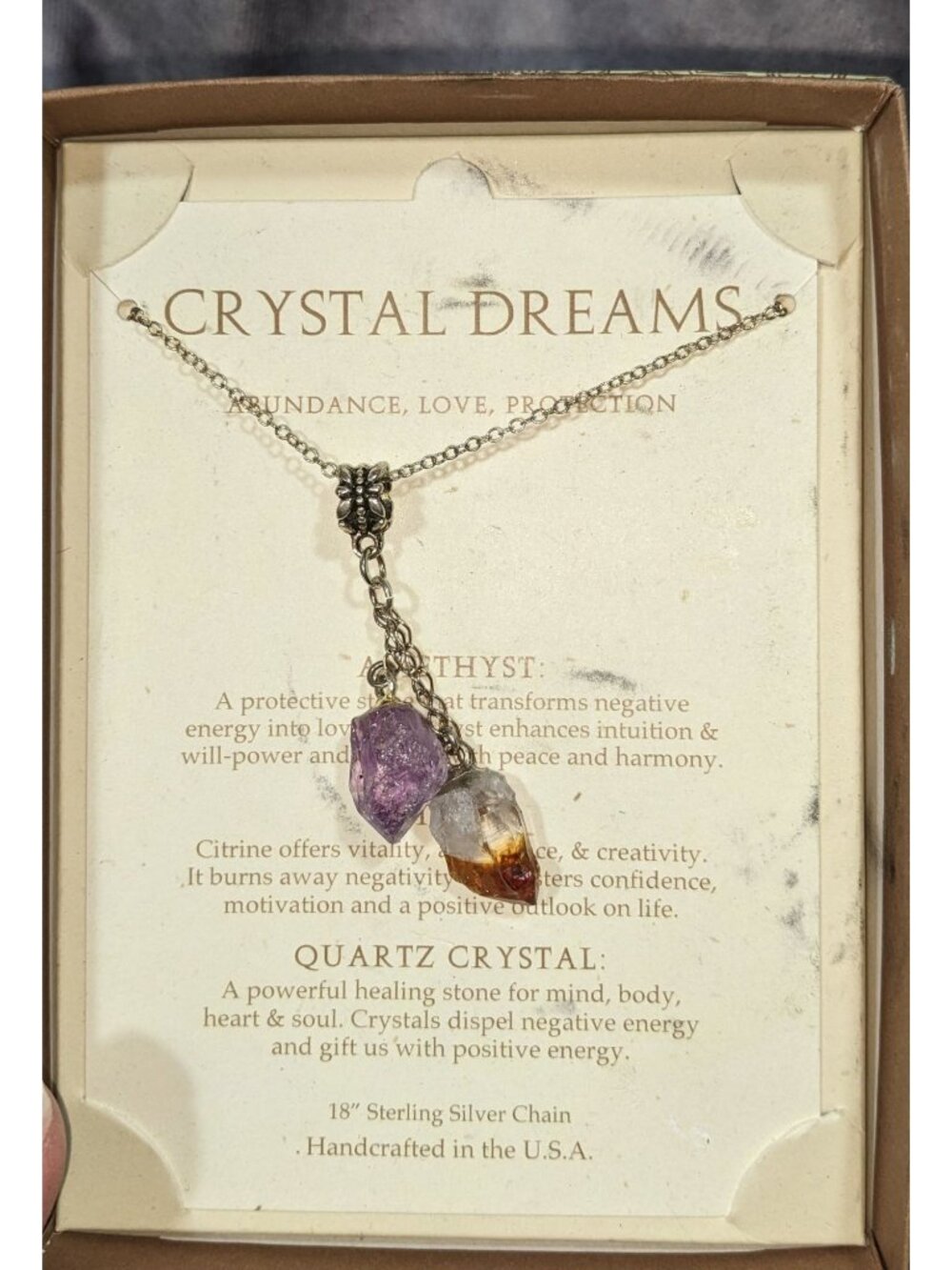Crystal Dreams Witchy Sterling Silver Purple Crystal Necklace 18 Inch NIB